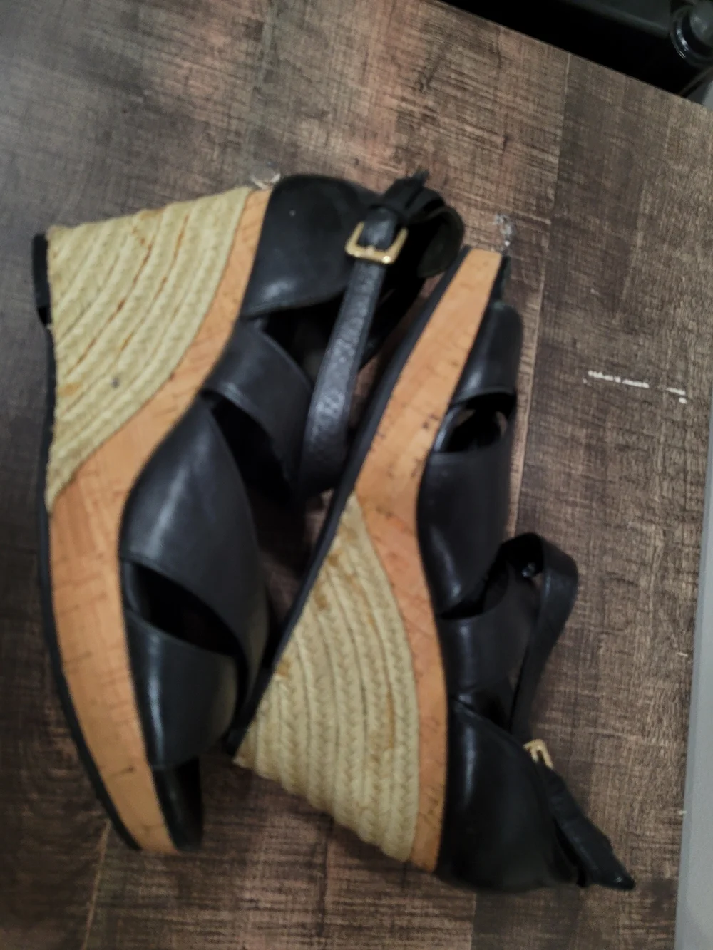 Cole Haan Black Wedge Espadrille Sandals